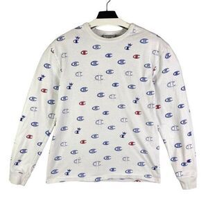Champion Pajama Shirt Allover Print Mens Sleep Sleepwear Graphic Lounge White M‎